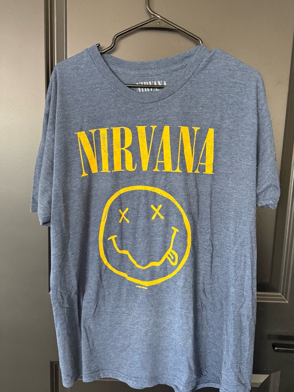 NIRVANA Heather Blue Tee with Cream Logo